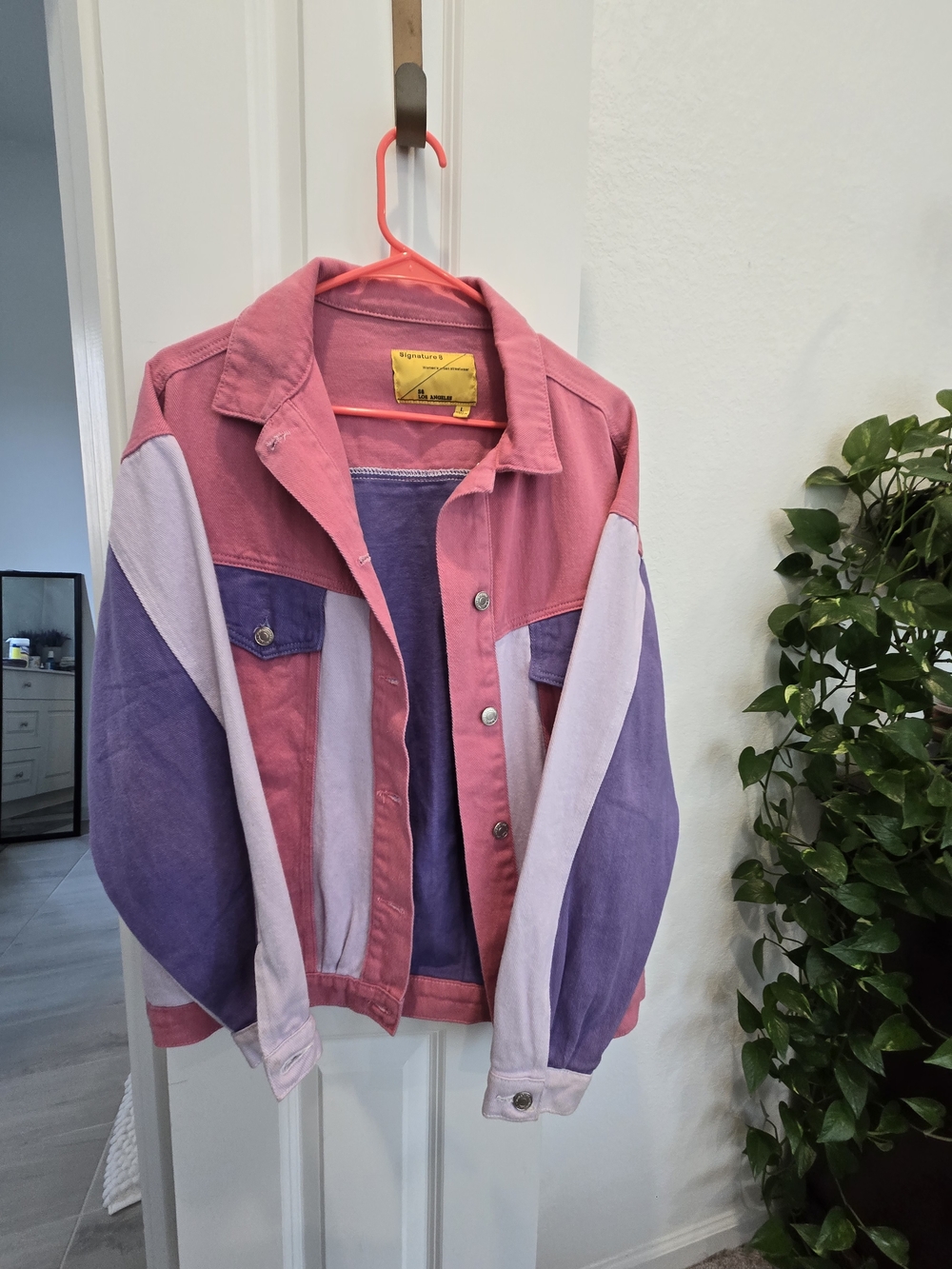 Signature8 Pink and Lavender Colorblock Denim Jacket - Picture 7 of 11